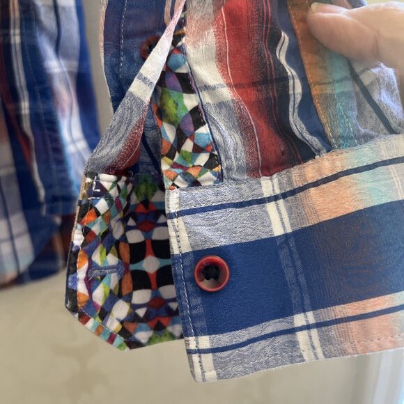 Robert Graham Shirt Mens M Multicolor Plaid Long Sleeve Flip Cuff Button Up - Picture 6 of 11